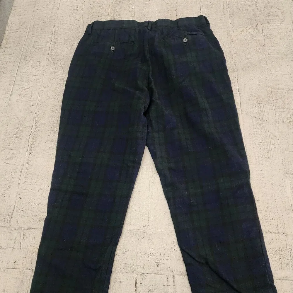 Banana Republic Mens Slim Tapered‎ Suit Pants Plaid Wool 35x28 Blackwatch Tartan